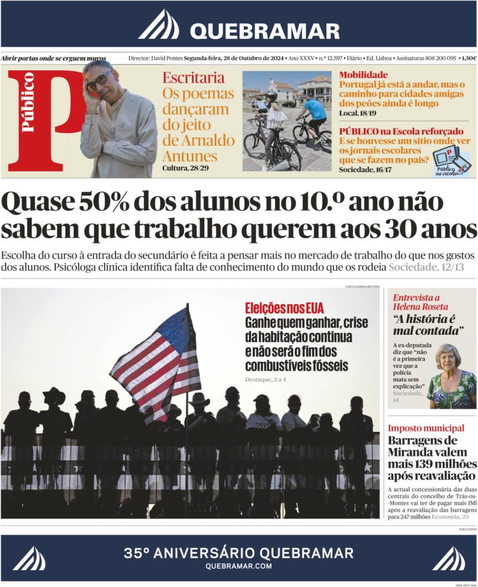 P&uacute;blico: Capa da Edi&ccedil;&atilde;o de segunda-feira, 28 de outubro 2024