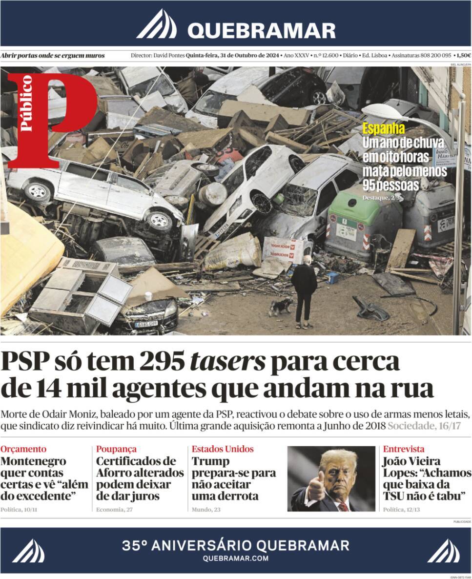 P&uacute;blico: Capa da Edi&ccedil;&atilde;o de quinta-feira, 31 de outubro 2024