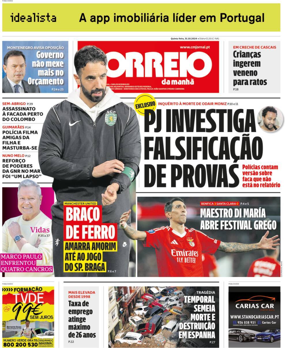 Correio da Manh&atilde;: Capa da Edi&ccedil;&atilde;o de quinta-feira, 31 de outubro 2024