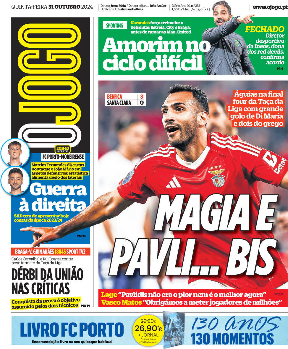 O Jogo: Capa da Edi&ccedil;&atilde;o de quinta-feira, 31 de outubro 2024