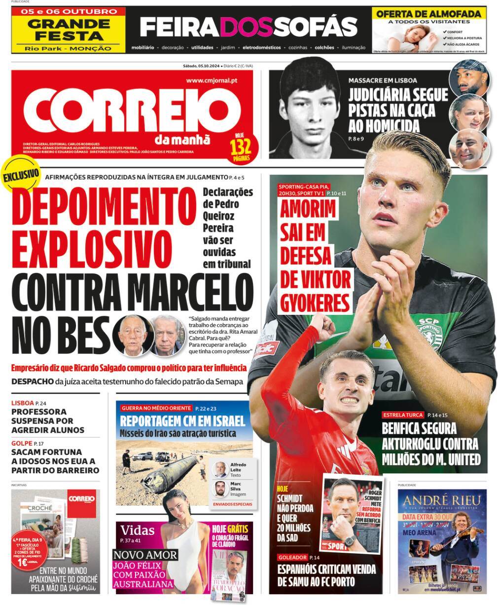 Correio da Manh&atilde;: Capa da Edi&ccedil;&atilde;o de s&aacute;bado, 05 de outubro 2024