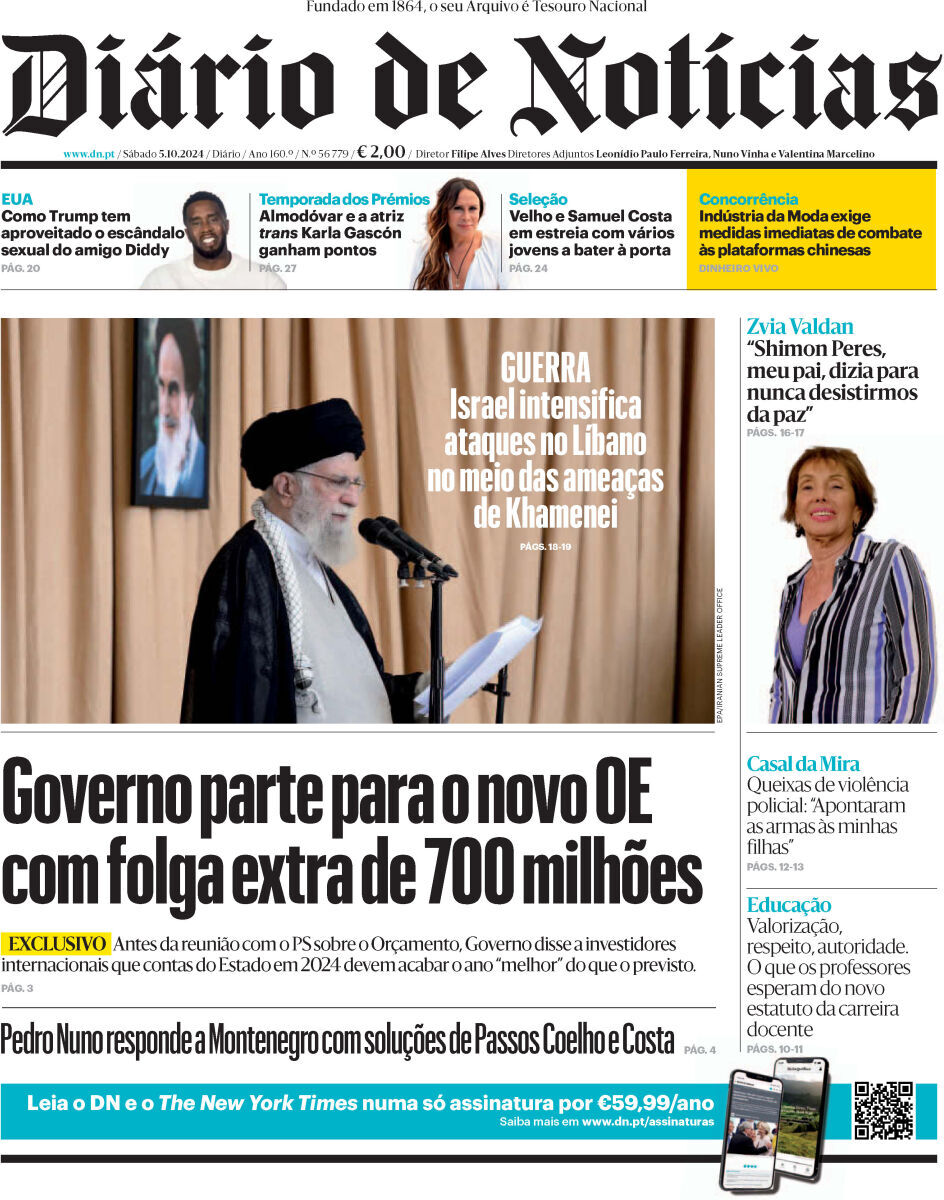Di&aacute;rio de Not&iacute;cias: Capa da Edi&ccedil;&atilde;o de s&aacute;bado, 05 de outubro 2024