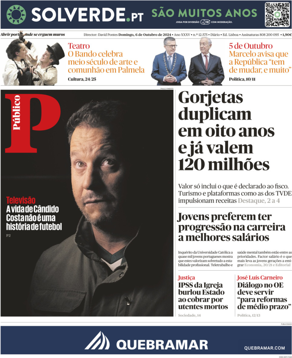 Jornal de Not&iacute;cias: Capa da Edi&ccedil;&atilde;o de domingo, 06 de outubro 2024