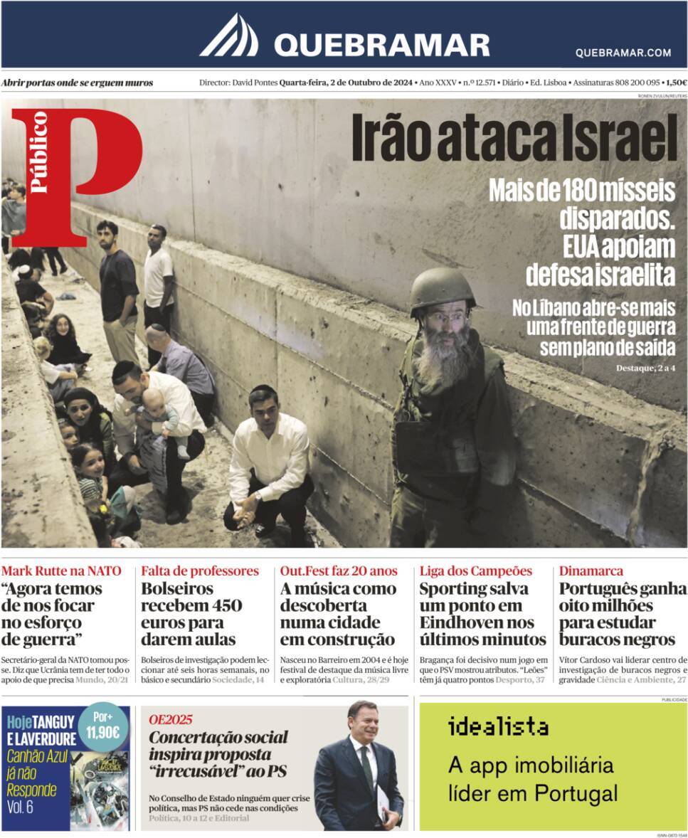 P&uacute;blico: Capa da Edi&ccedil;&atilde;o de quarta-feira, 02 de outubro 2024