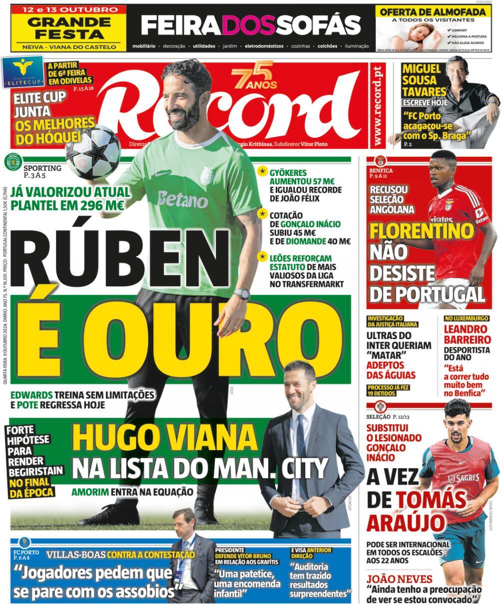 Record: Capa da Edi&ccedil;&atilde;o de quarta-feira, 09 de outubro 2024