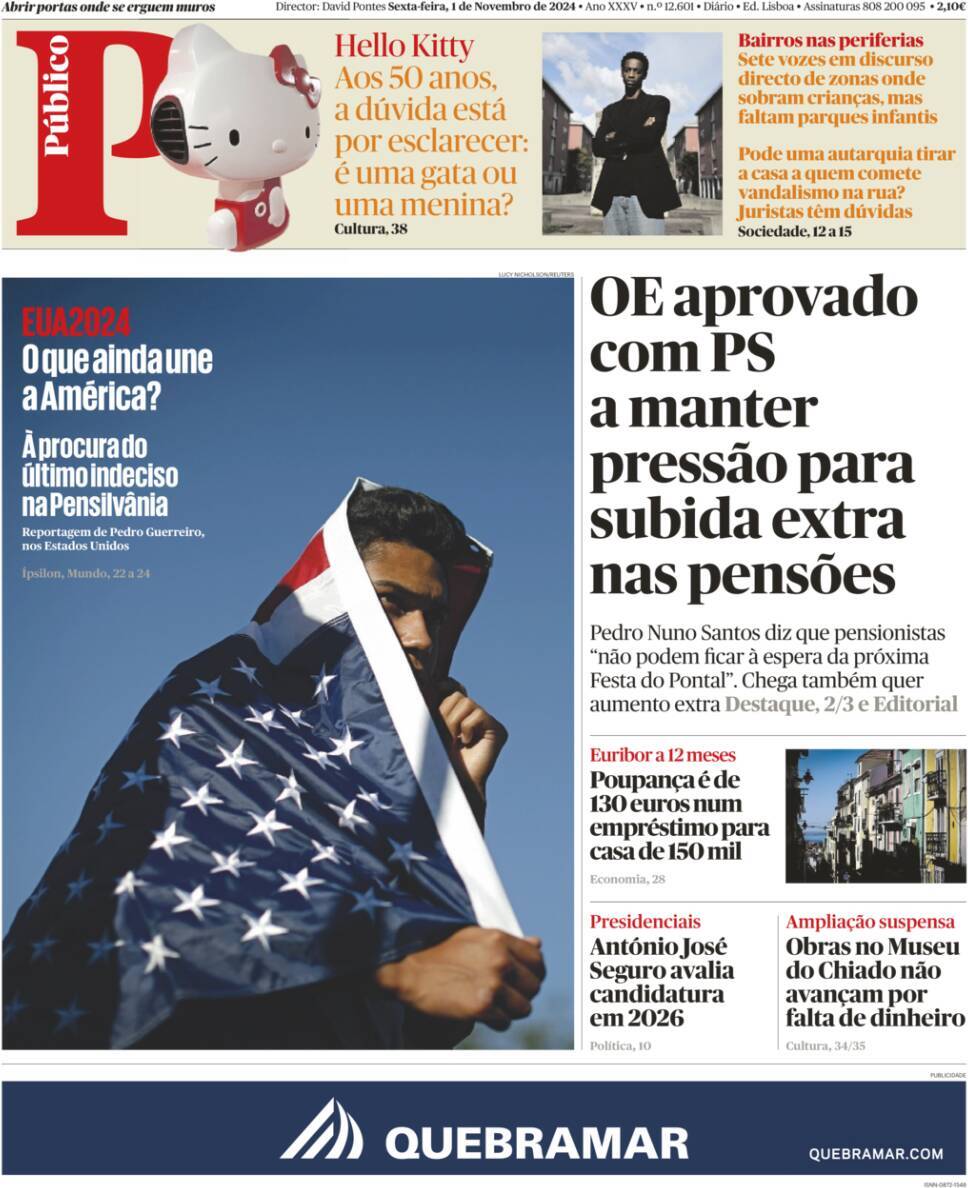 P&uacute;blico: Capa da Edi&ccedil;&atilde;o de sexta-feira, 01 de novembro 2024