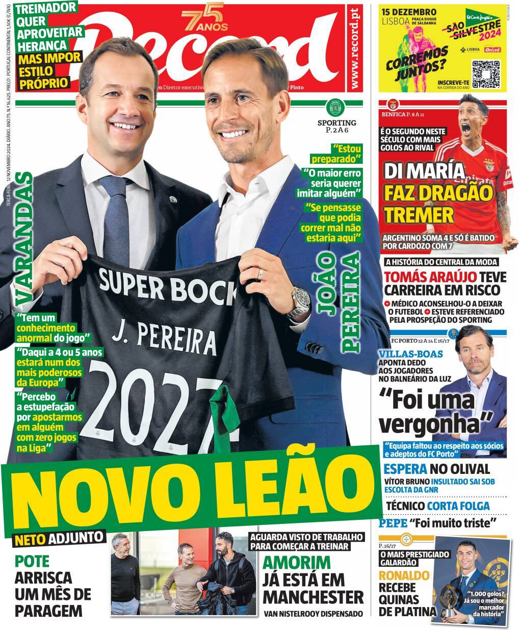 Record: Capa da Edi&ccedil;&atilde;o de ter&ccedil;a-feira, 12 de novembro 2024