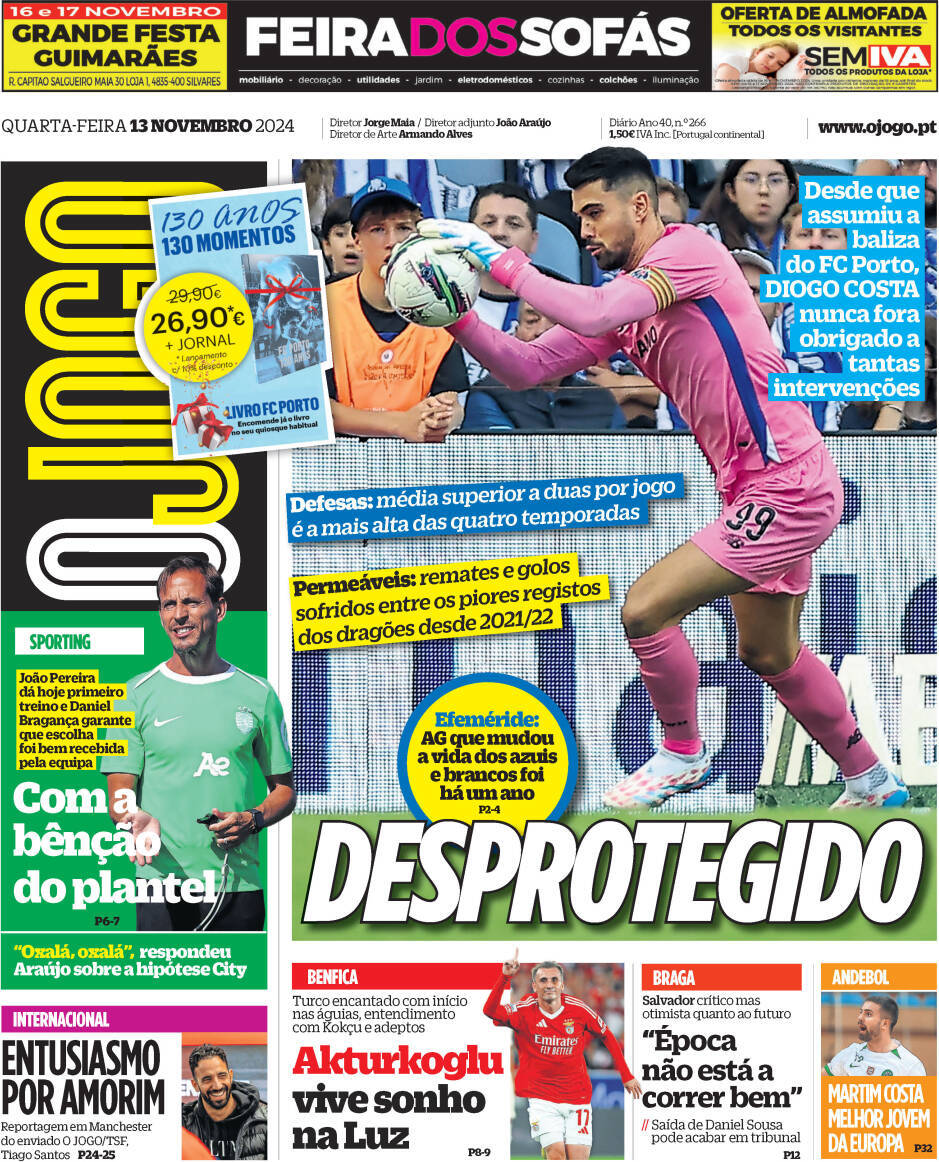 O Jogo: Capa da Edi&ccedil;&atilde;o de quarta-feira, 13 de novembro 2024