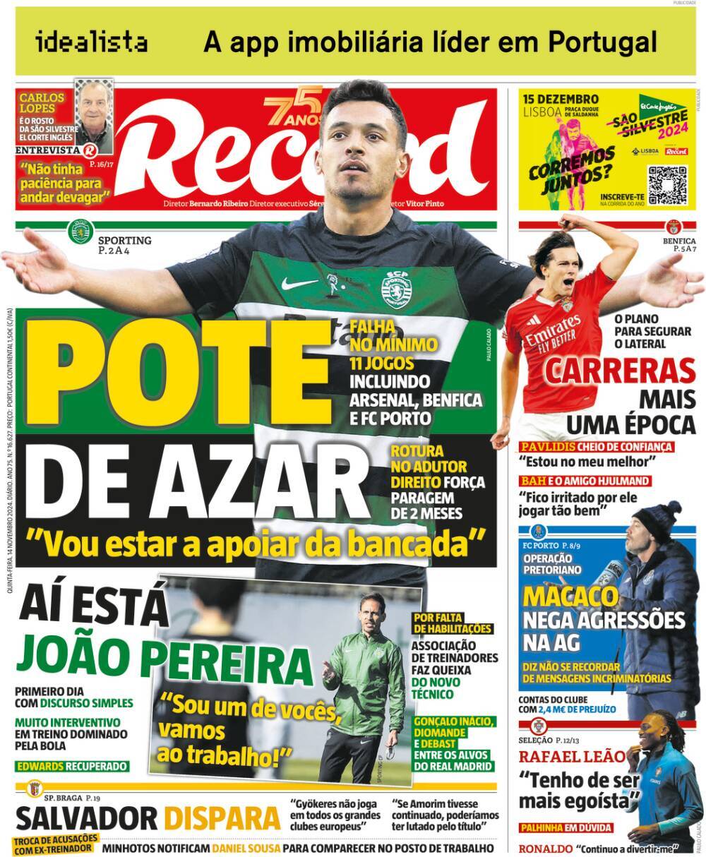 Record: Capa da Edi&ccedil;&atilde;o de quinta-feira, 14 de novembro 2024