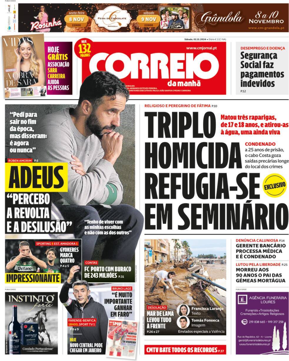 Correio da Manh&atilde;: Capa da Edi&ccedil;&atilde;o de s&aacute;bado, 02 de novembro 2024