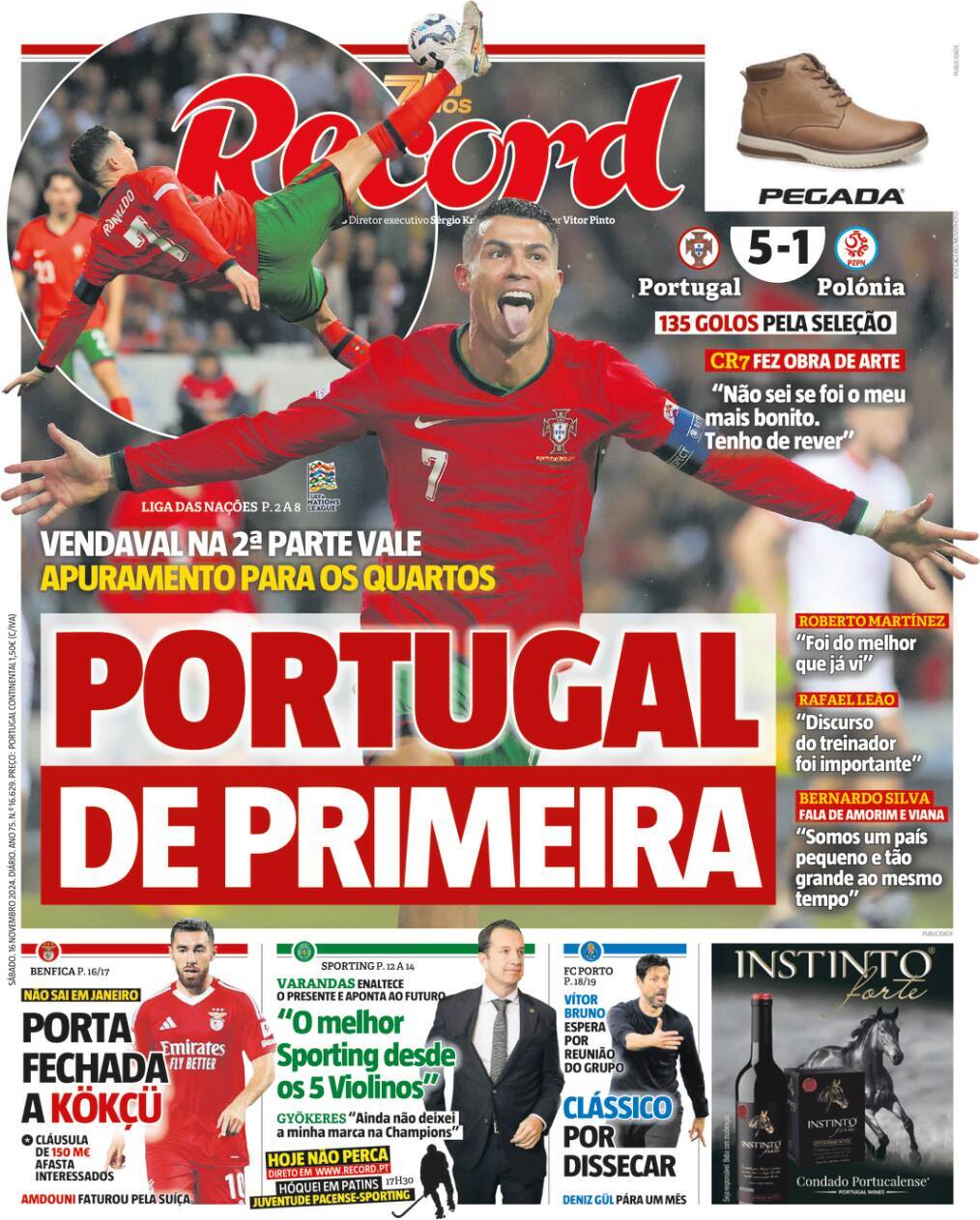 Record: Capa da Edi&ccedil;&atilde;o de s&aacute;bado, 16 de novembro 2024
