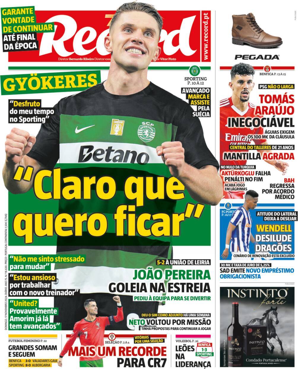 Record: Capa da Edi&ccedil;&atilde;o de domingo, 17 de novembro 2024