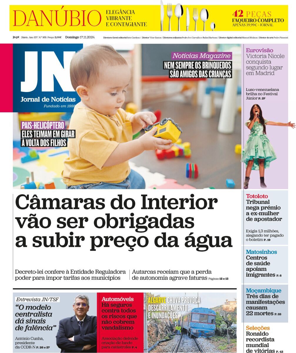 Jornal de Not&iacute;cias: Capa da Edi&ccedil;&atilde;o de domingo, 17 de novembro 2024