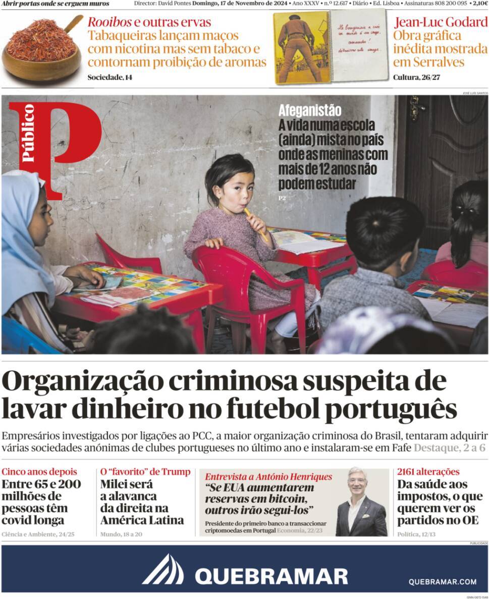 P&uacute;blico: Capa da Edi&ccedil;&atilde;o de domingo, 17 de novembro 2024