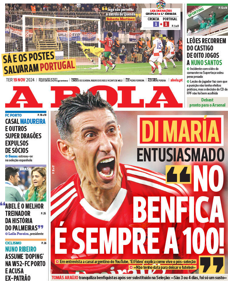 Correio da Manh&atilde;: Capa da Edi&ccedil;&atilde;o de ter&ccedil;a-feira, 19 de novembro 2024