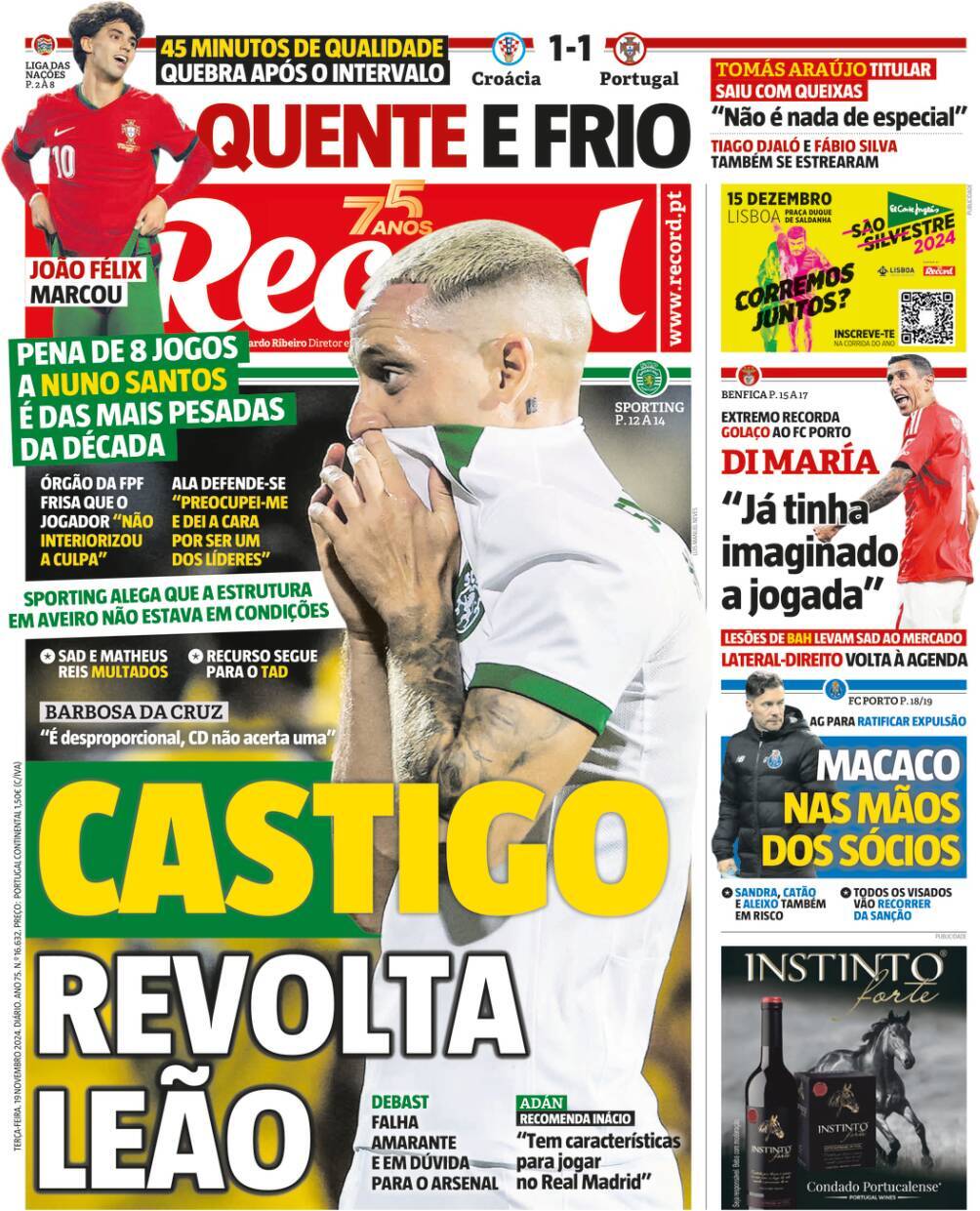 Record: Capa da Edi&ccedil;&atilde;o de ter&ccedil;a-feira, 19 de novembro 2024