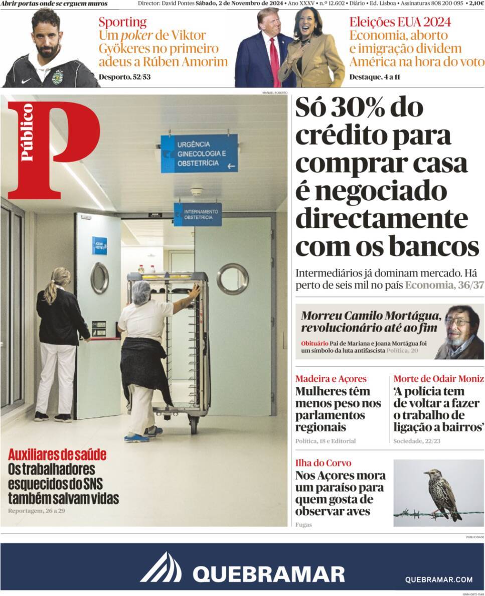 P&uacute;blico: Capa da Edi&ccedil;&atilde;o de s&aacute;bado, 02 de novembro 2024