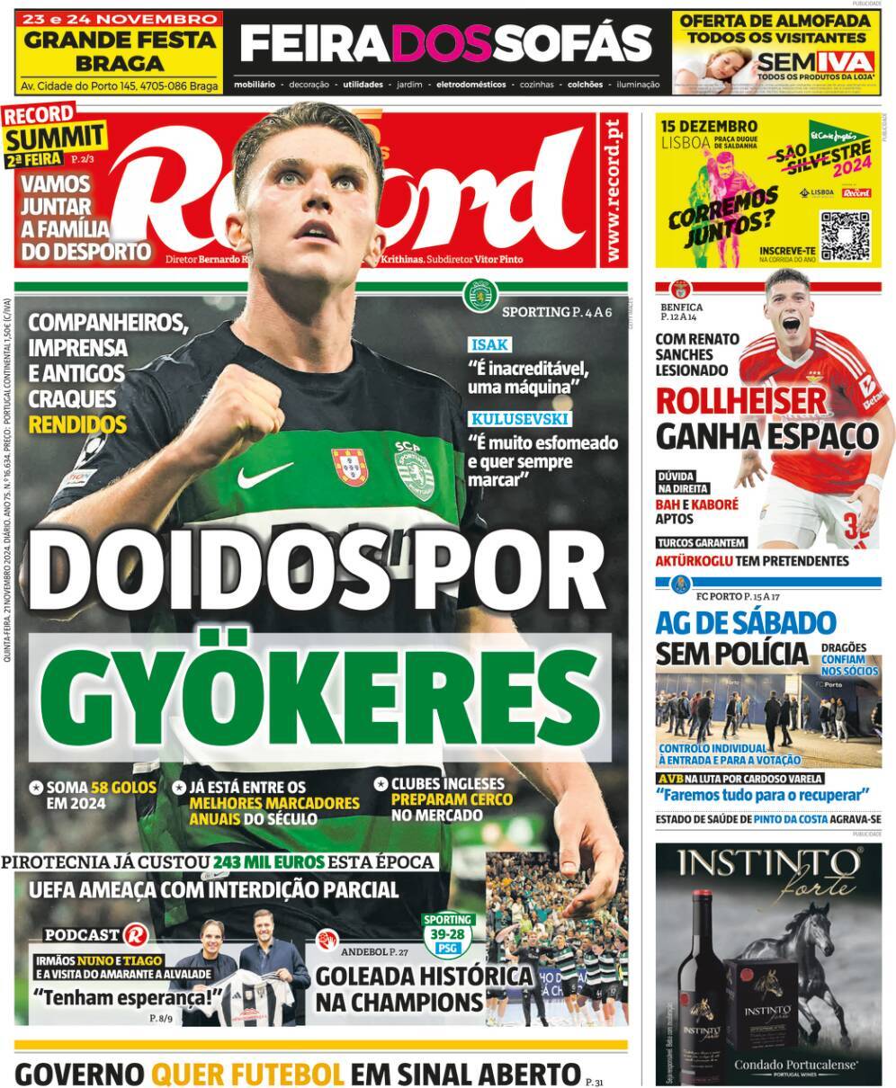 Record: Capa da Edi&ccedil;&atilde;o de quinta-feira, 21 de novembro 2024