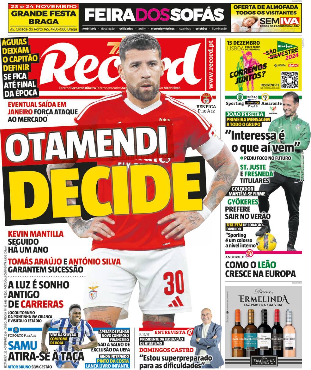 Record: Capa da Edi&ccedil;&atilde;o de sexta-feira, 22 de novembro 2024