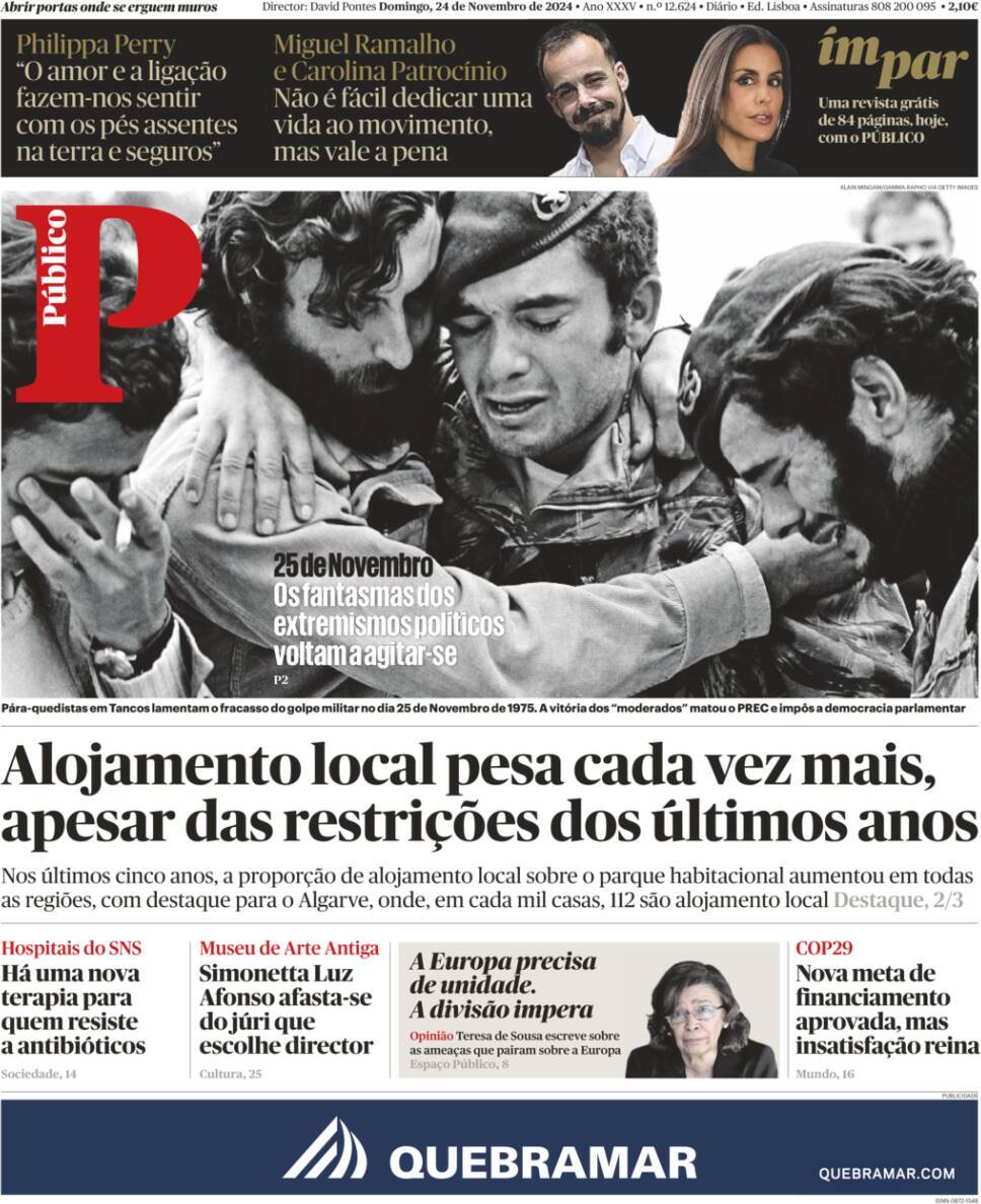 P&uacute;blico: Capa da Edi&ccedil;&atilde;o de domingo, 24 de novembro 2024
