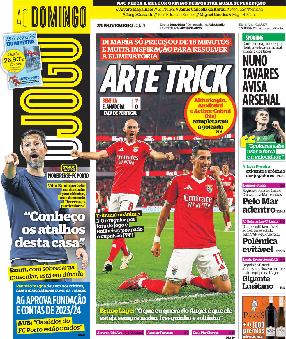 O Jogo: Capa da Edi&ccedil;&atilde;o de domingo, 24 de novembro 2024