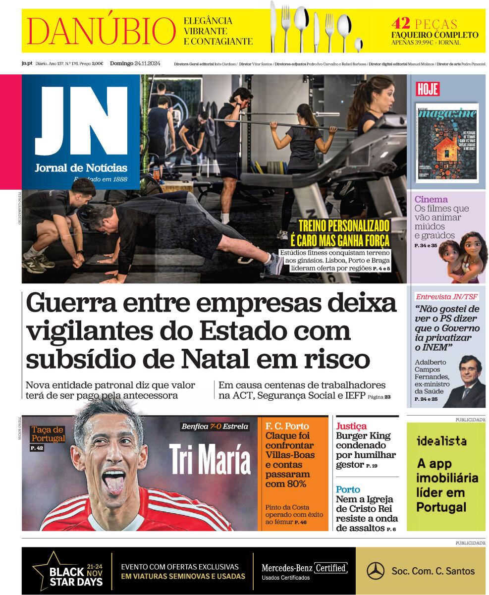 Jornal de Not&iacute;cias: Capa da Edi&ccedil;&atilde;o de domingo, 24 de novembro 2024