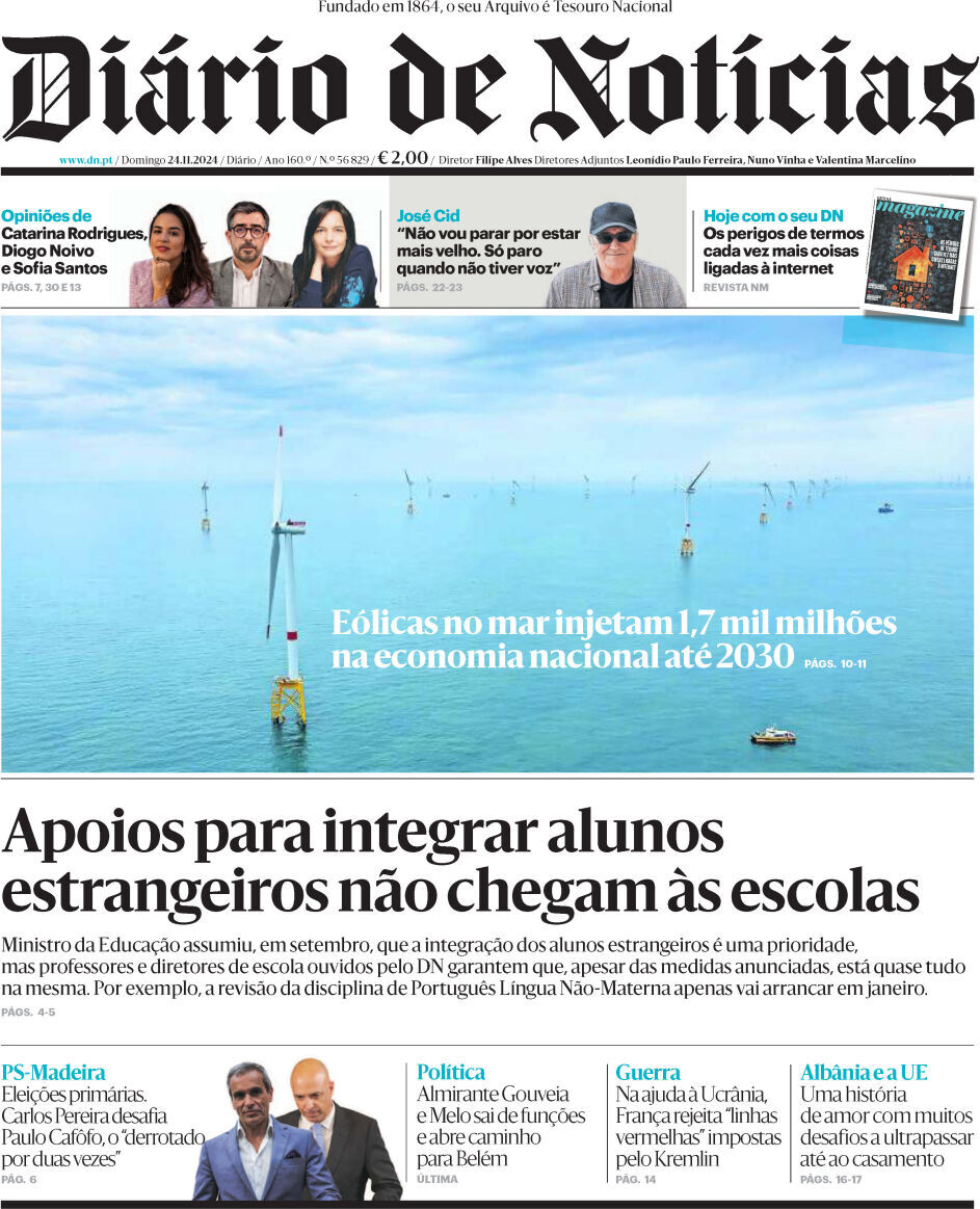 Di&aacute;rio de Not&iacute;cias: Capa da Edi&ccedil;&atilde;o de domingo, 24 de novembro 2024