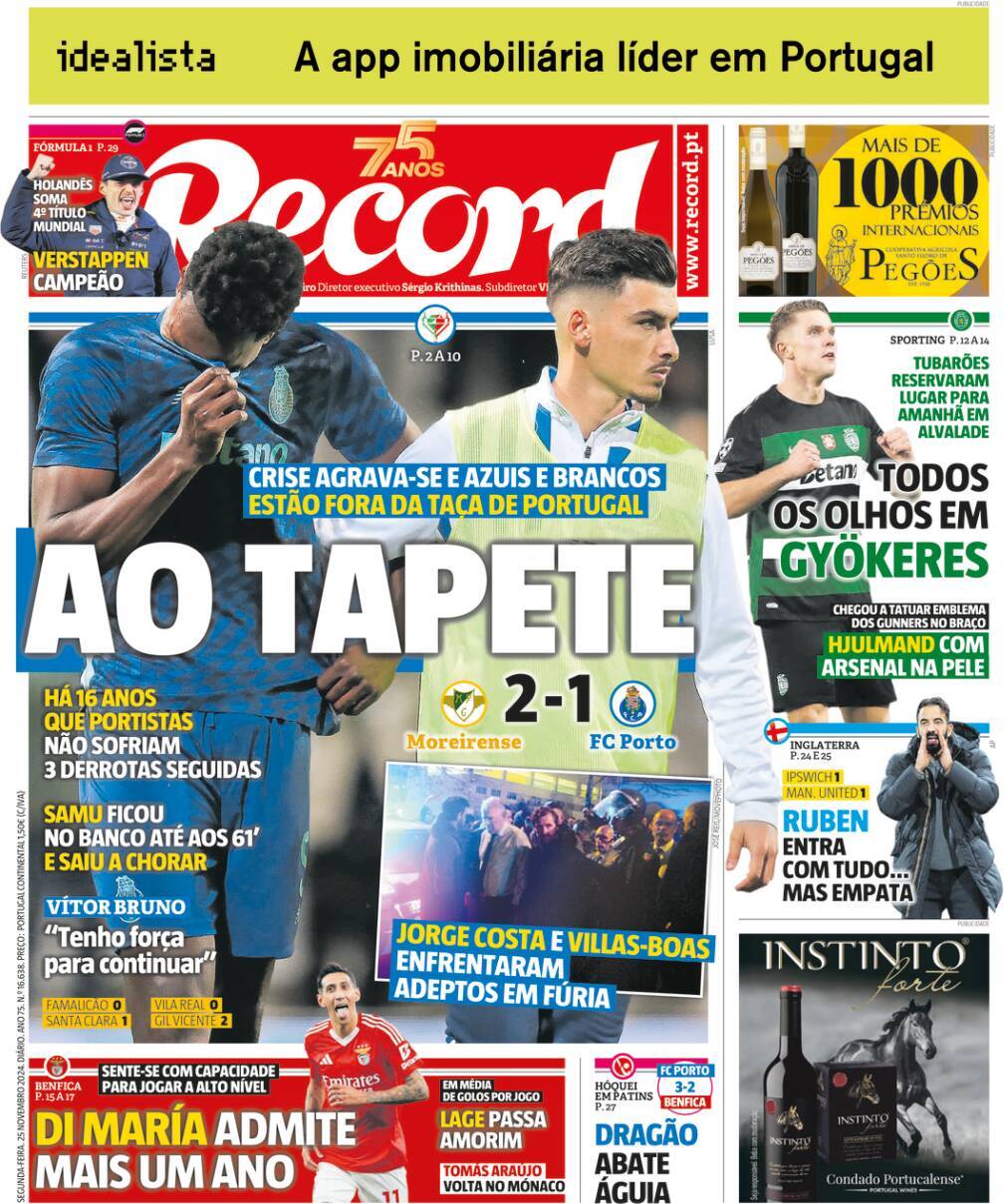 Record: Capa da Edi&ccedil;&atilde;o de segunda-feira, 25 de novembro 2024