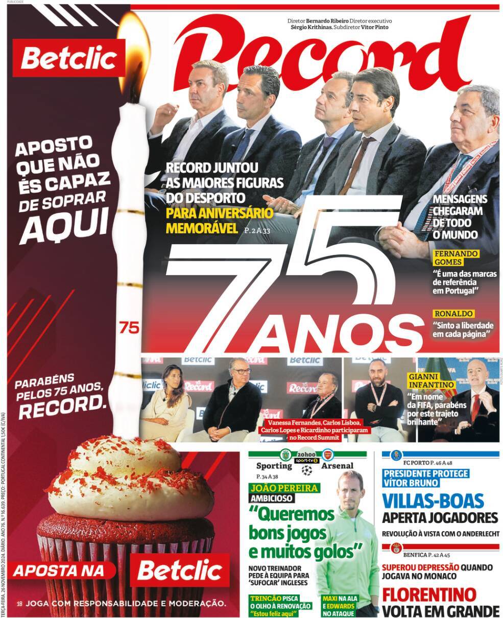 Record: Capa da Edi&ccedil;&atilde;o de ter&ccedil;a-feira, 26 de novembro 2024