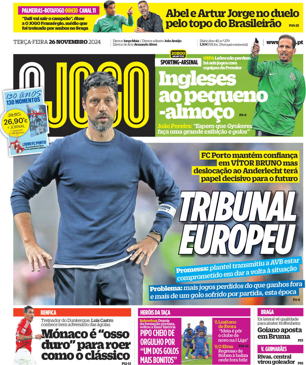 O Jogo: Capa da Edi&ccedil;&atilde;o de ter&ccedil;a-feira, 26 de novembro 2024