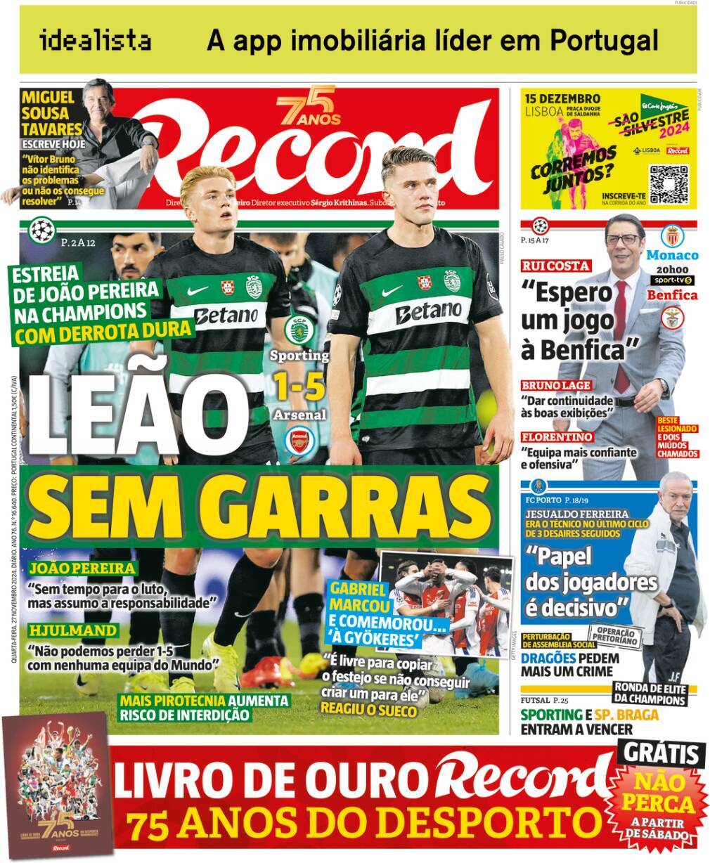 Record: Capa da Edi&ccedil;&atilde;o de quarta-feira, 27 de novembro 2024