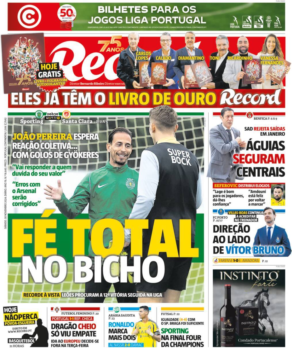 Record: Capa da Edi&ccedil;&atilde;o de s&aacute;bado, 30 de novembro 2024