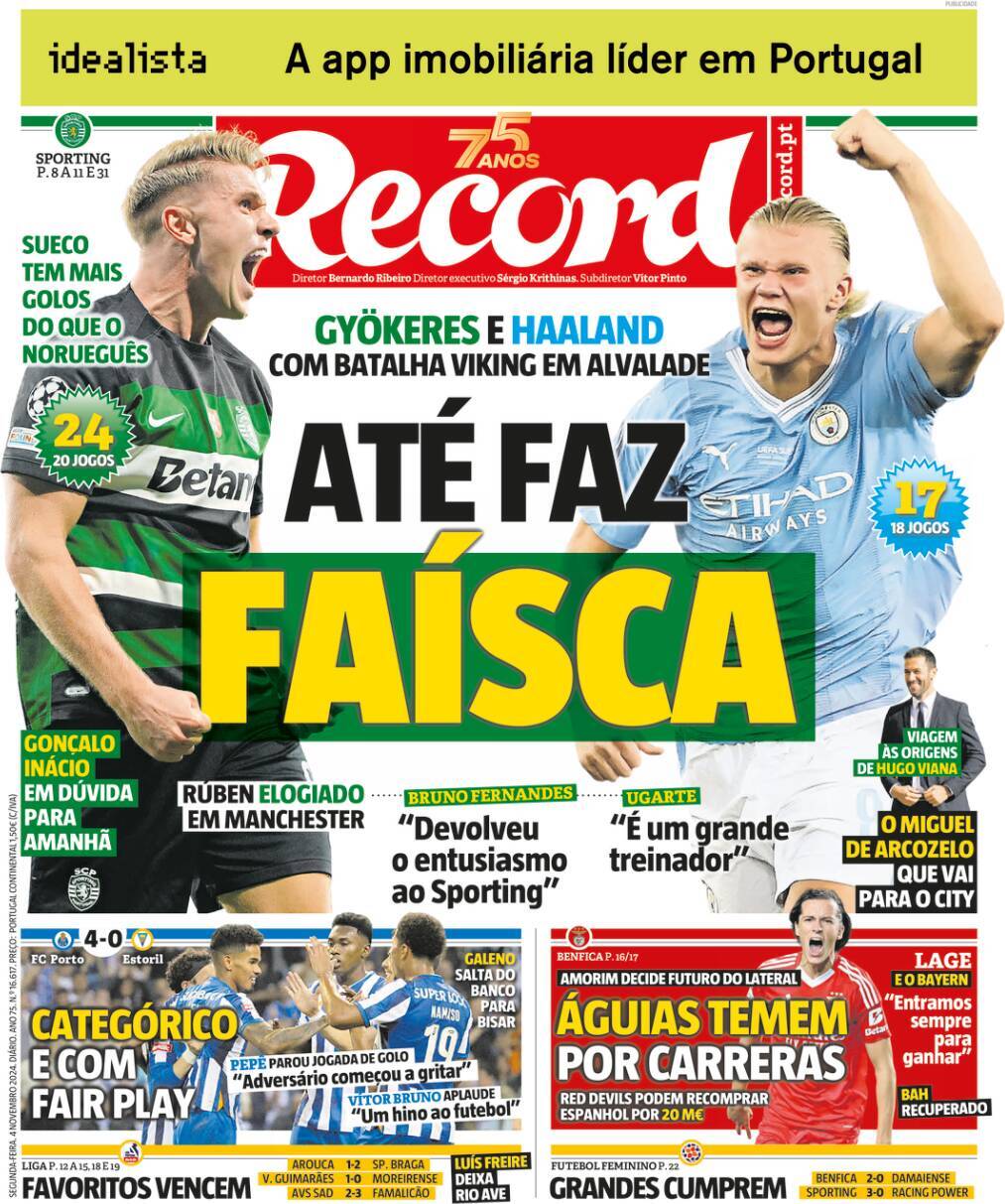 Record: Capa da Edi&ccedil;&atilde;o de segunda-feira, 04 de novembro 2024