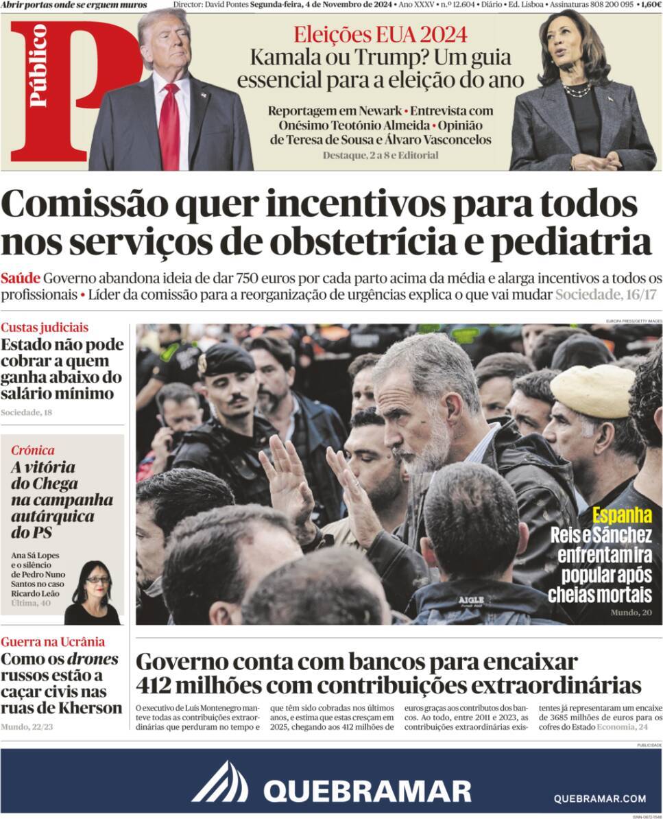 P&uacute;blico: Capa da Edi&ccedil;&atilde;o de segunda-feira, 04 de novembro 2024