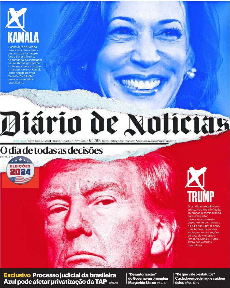 Di&aacute;rio de Not&iacute;cias: Capa da Edi&ccedil;&atilde;o de ter&ccedil;a-feira, 05 de novembro 2024
