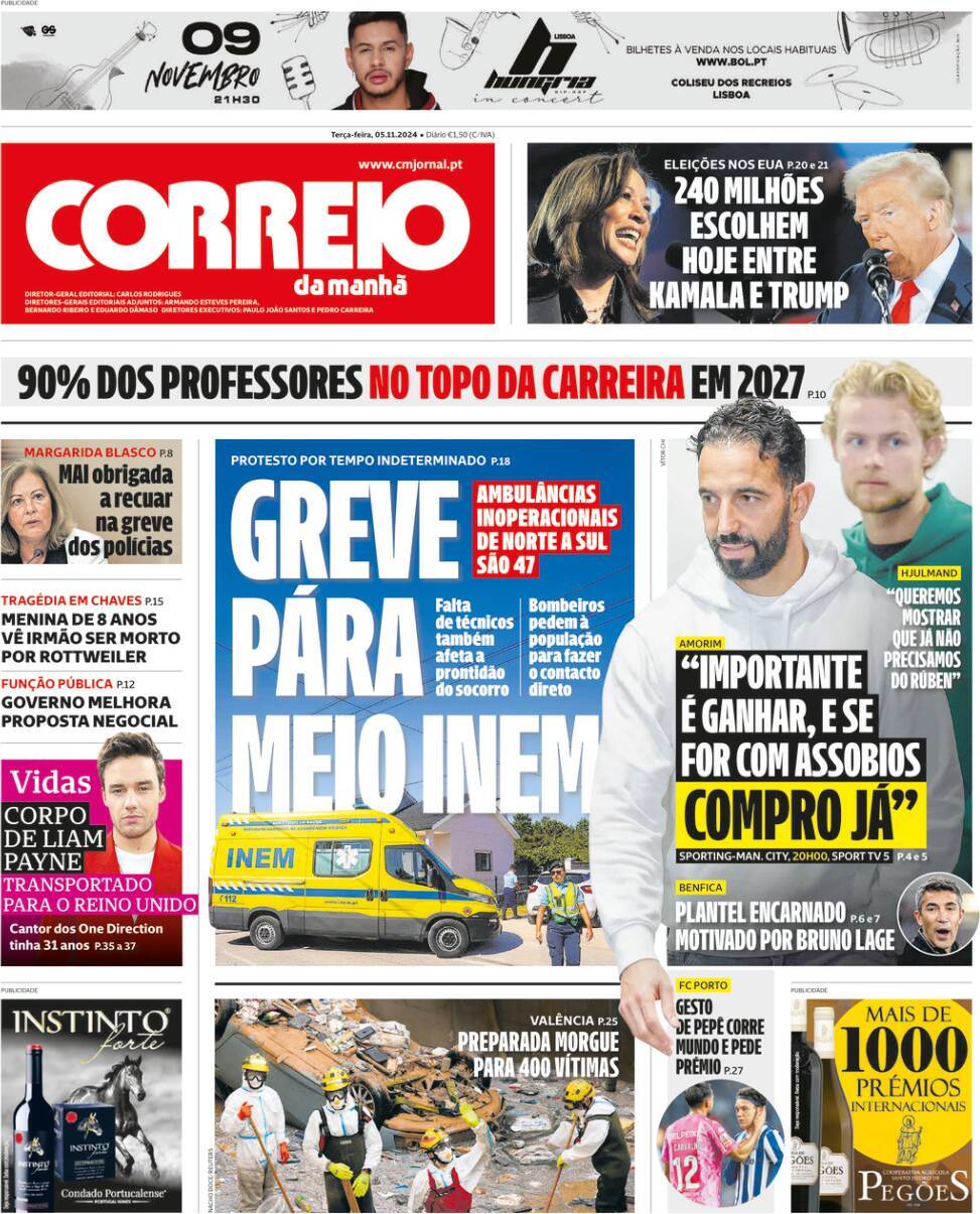 Correio da Manh&atilde;: Capa da Edi&ccedil;&atilde;o de ter&ccedil;a-feira, 05 de novembro 2024