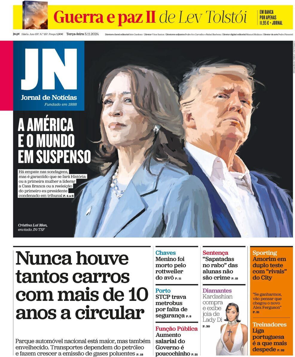 Jornal de Not&iacute;cias: Capa da Edi&ccedil;&atilde;o de ter&ccedil;a-feira, 05 de novembro 2024