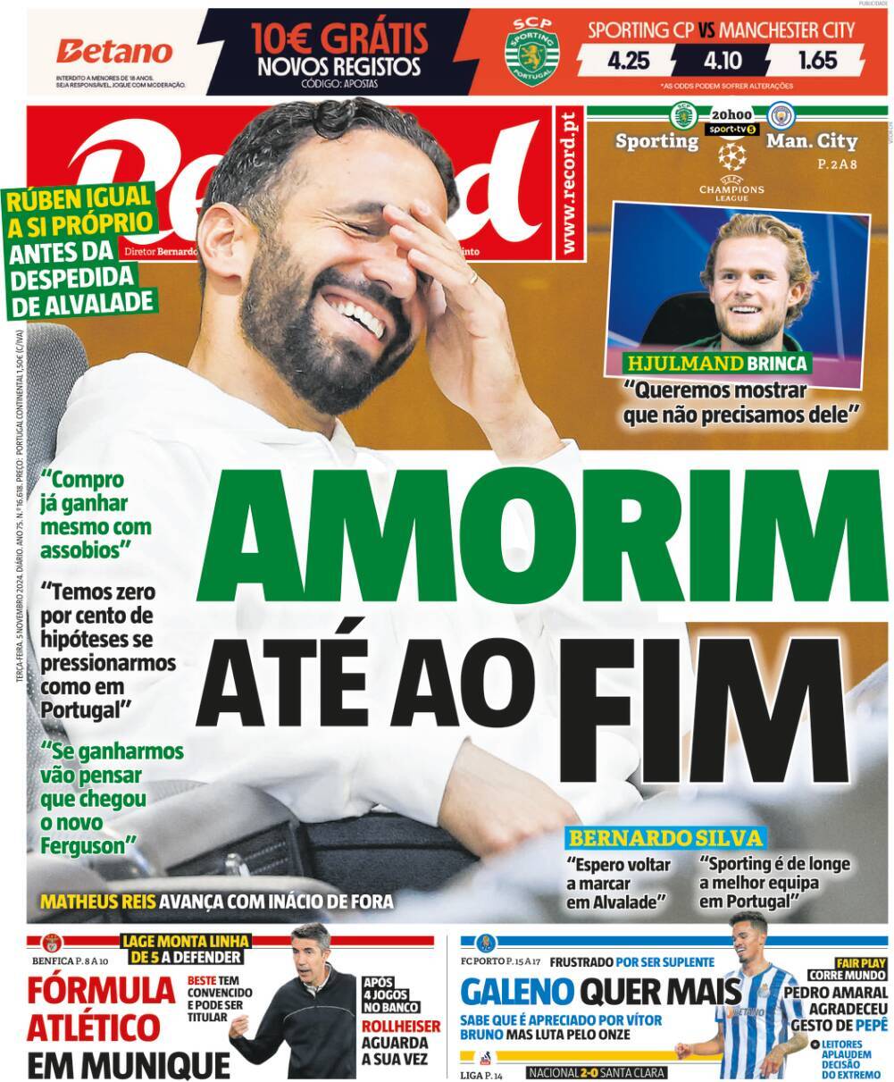 Record: Capa da Edi&ccedil;&atilde;o de ter&ccedil;a-feira, 05 de novembro 2024