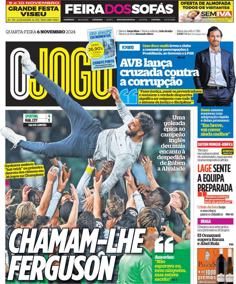 O Jogo: Capa da Edi&ccedil;&atilde;o de quarta-feira, 06 de novembro 2024