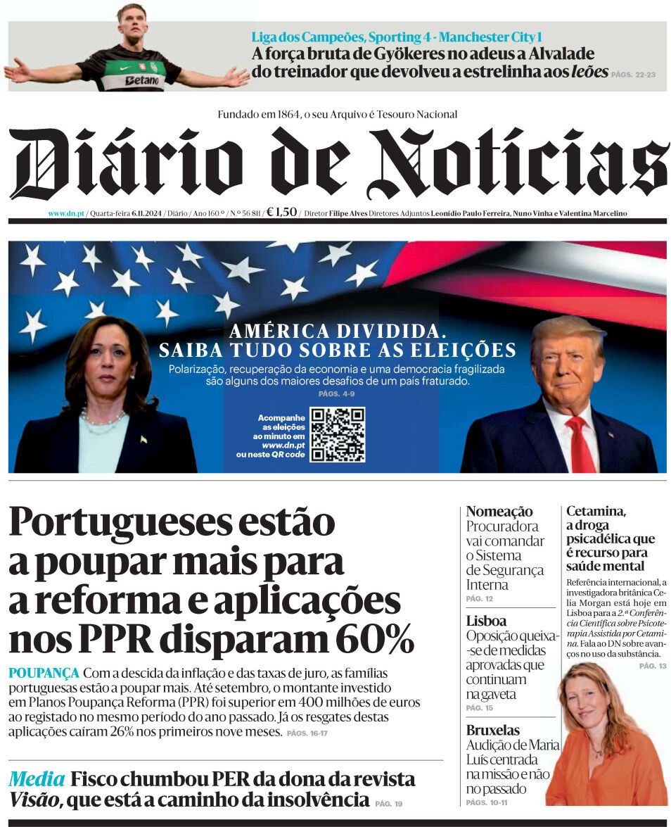 Di&aacute;rio de Not&iacute;cias: Capa da Edi&ccedil;&atilde;o de quarta-feira, 06 de novembro 2024
