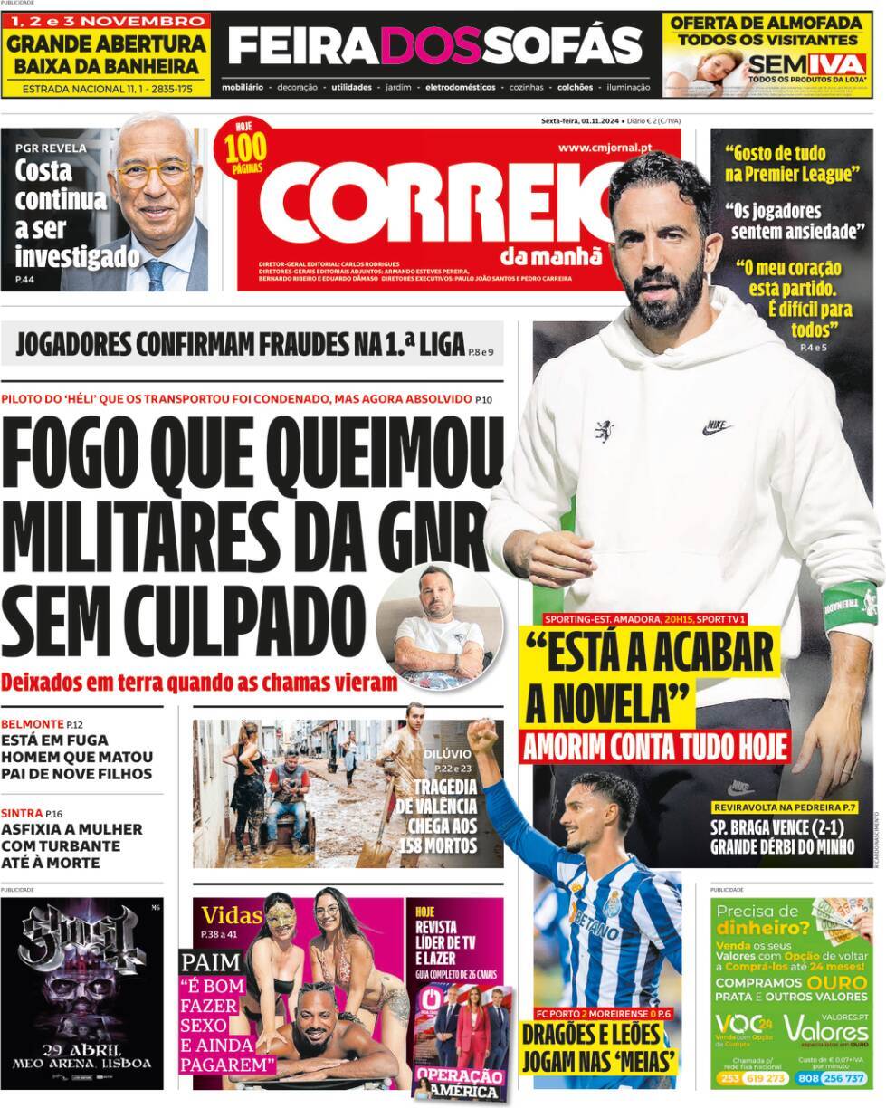 Correio da Manh&atilde;: Capa da Edi&ccedil;&atilde;o de sexta-feira, 01 de novembro 2024
