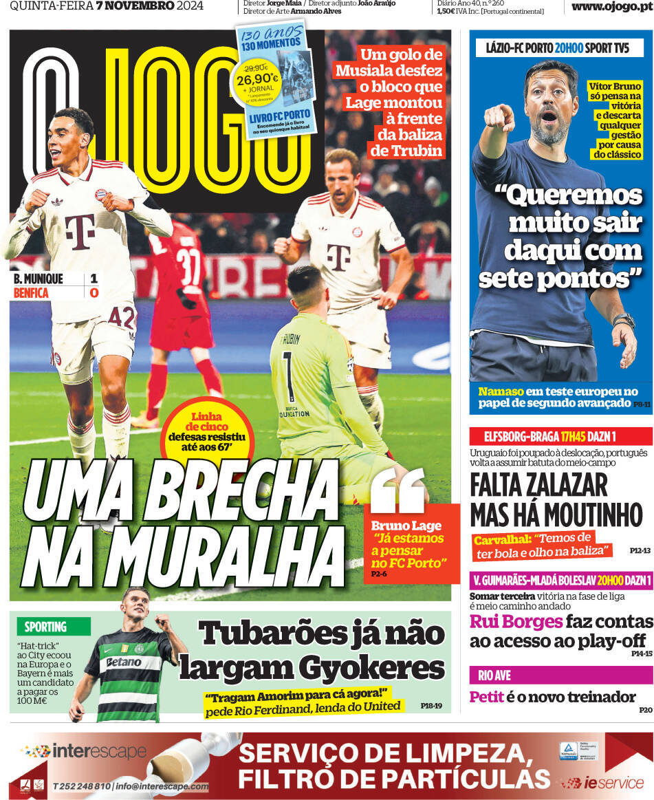 O Jogo: Capa da Edi&ccedil;&atilde;o de quinta-feira, 07 de novembro 2024