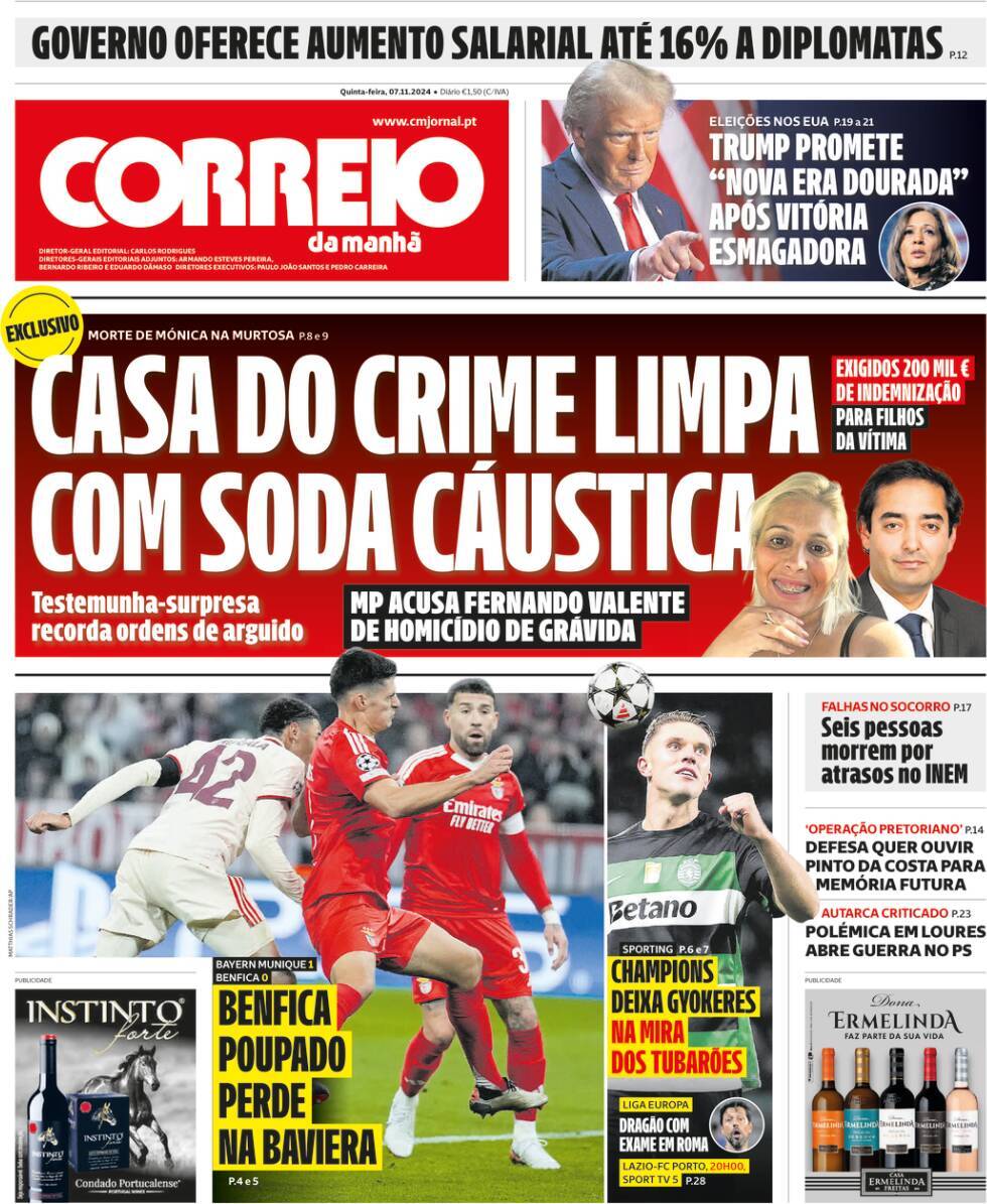 Correio da Manh&atilde;: Capa da Edi&ccedil;&atilde;o de quinta-feira, 07 de novembro 2024