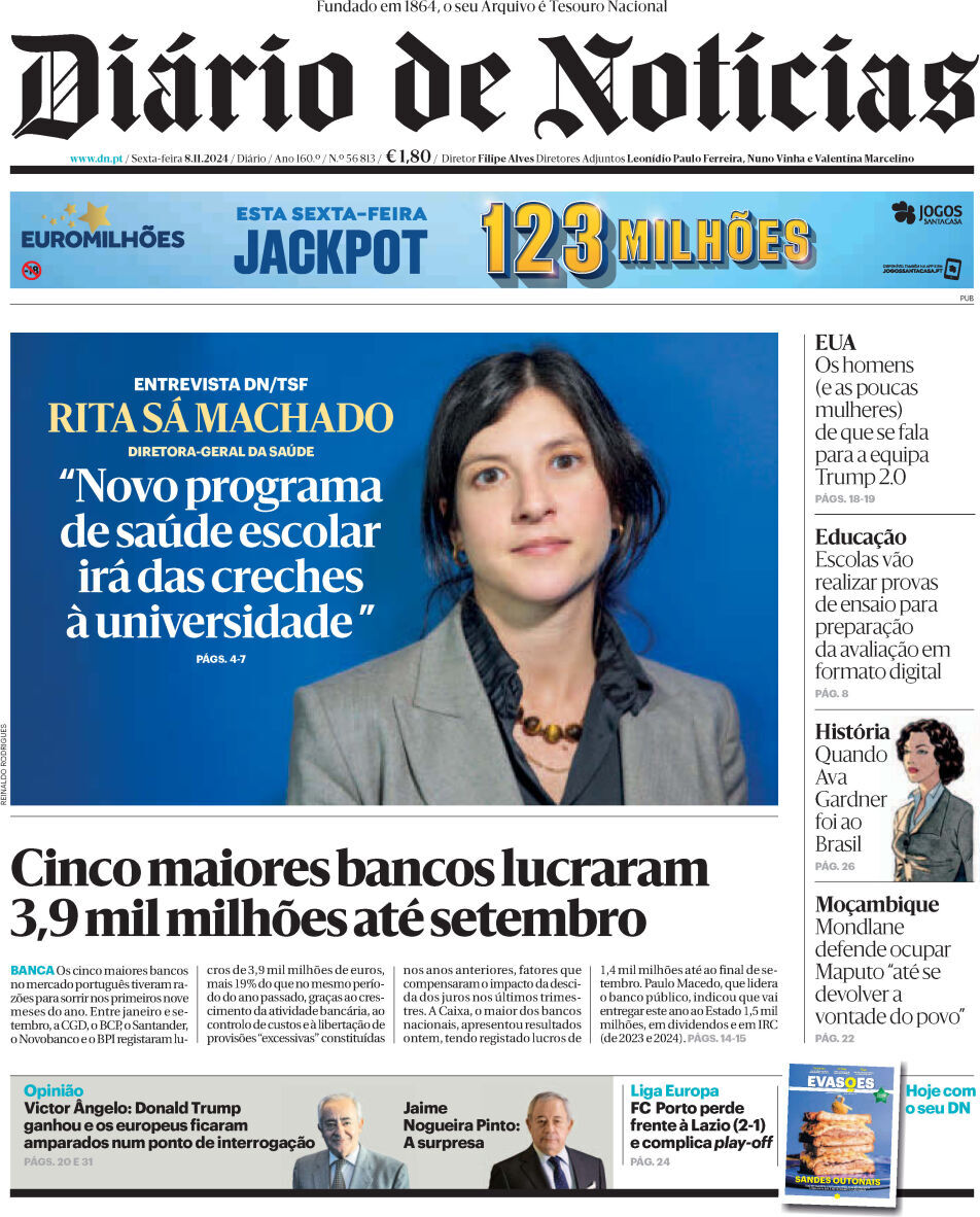 Di&aacute;rio de Not&iacute;cias: Capa da Edi&ccedil;&atilde;o de sexta-feira, 08 de novembro 2024