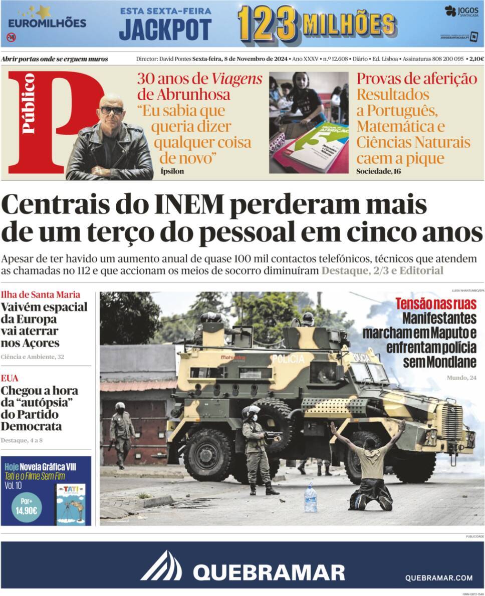P&uacute;blico: Capa da Edi&ccedil;&atilde;o de sexta-feira, 08 de novembro 2024