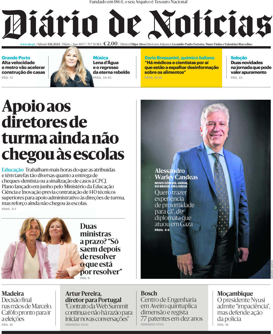 Di&aacute;rio de Not&iacute;cias: Capa da Edi&ccedil;&atilde;o de s&aacute;bado, 09 de novembro 2024