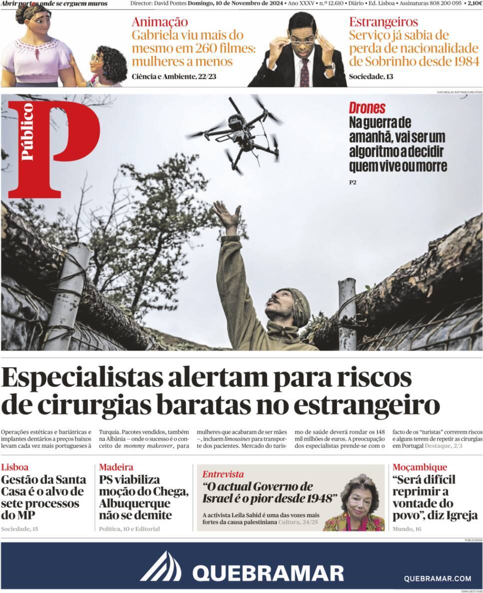 P&uacute;blico: Capa da Edi&ccedil;&atilde;o de domingo, 10 de novembro 2024