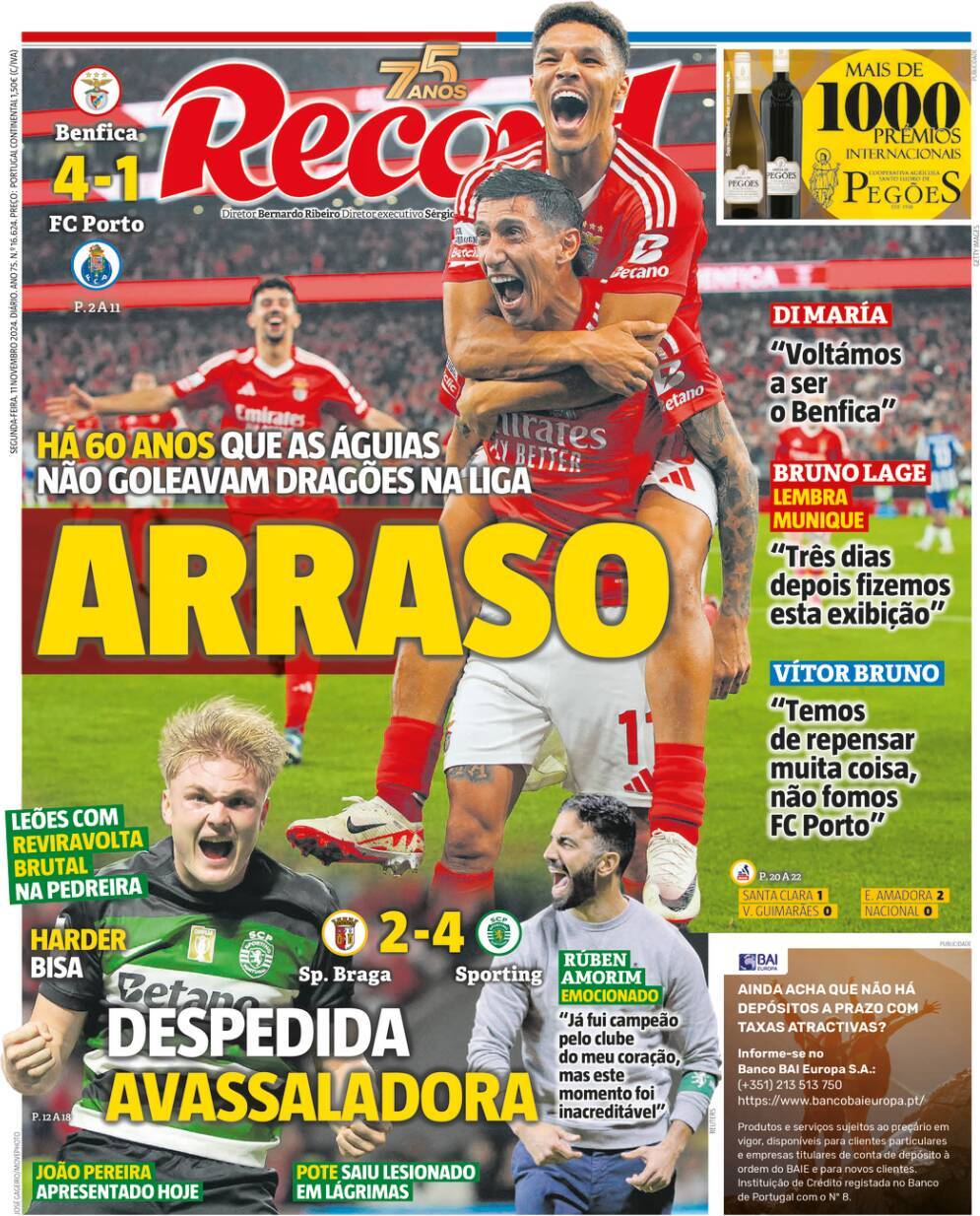 Record: Capa da Edi&ccedil;&atilde;o de segunda-feira, 11 de novembro 2024