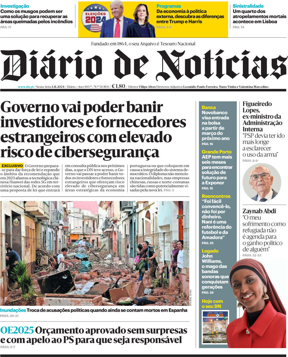 Di&aacute;rio de Not&iacute;cias: Capa da Edi&ccedil;&atilde;o de sexta-feira, 01 de novembro 2024