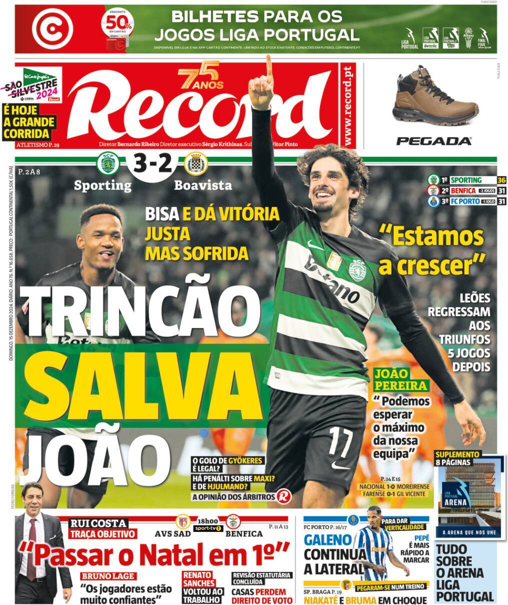 Record: Capa da Edi&ccedil;&atilde;o de domingo, 15 de dezembro 2024